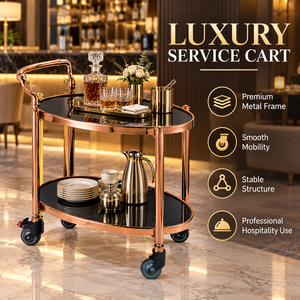 Luxury Hotel Bar Cart 2 Tier Serving Trolley Beverage Cart with Mirror Gold Finish Rolling Wheels for Restaurant Lobby