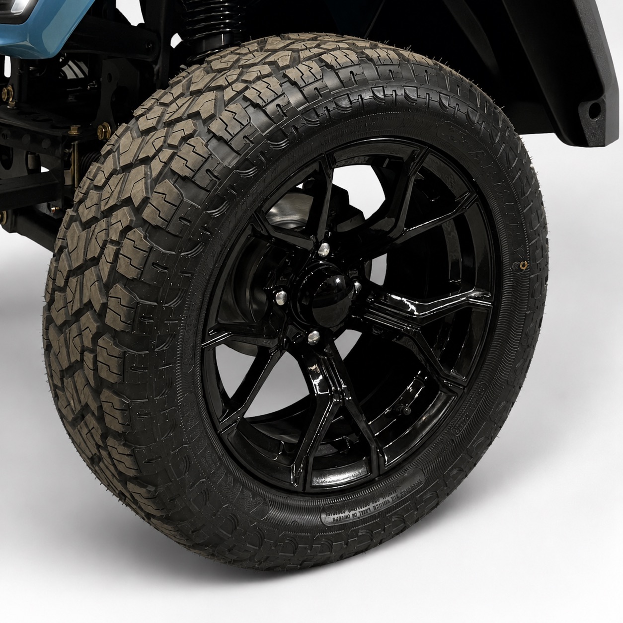 MammothEV 14 inch premium gloss black wheels and all terrain tires